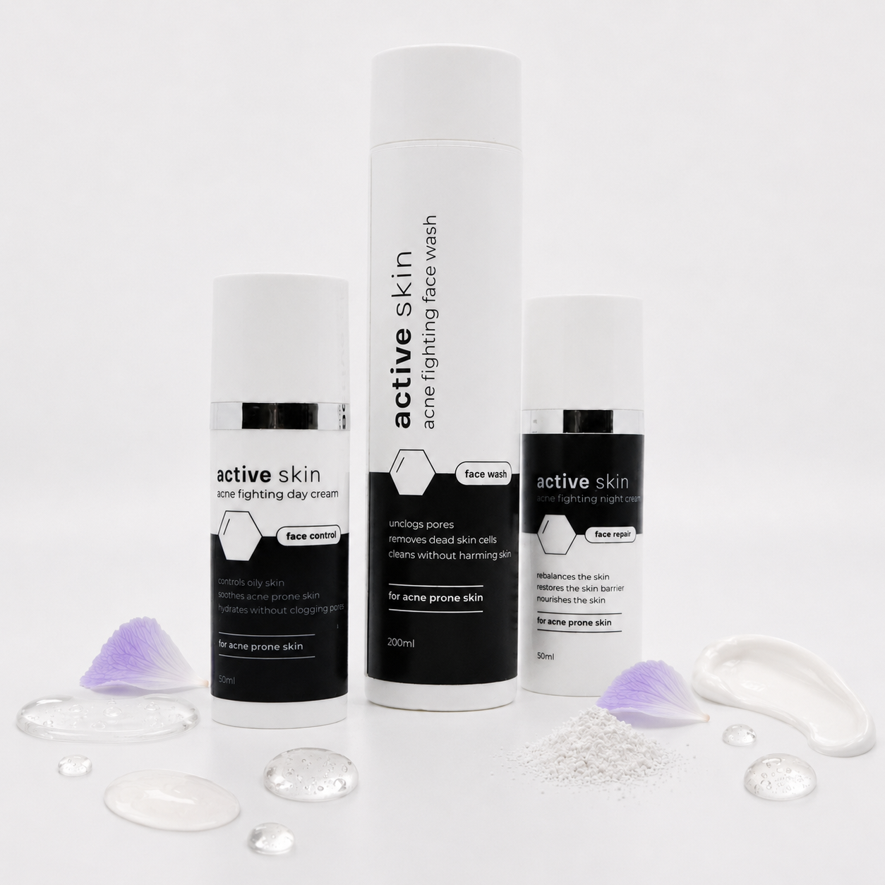 Face Bundle - Complete Acne Verzorgingsroutine met Face Wash, Dag- & Nachtcrème