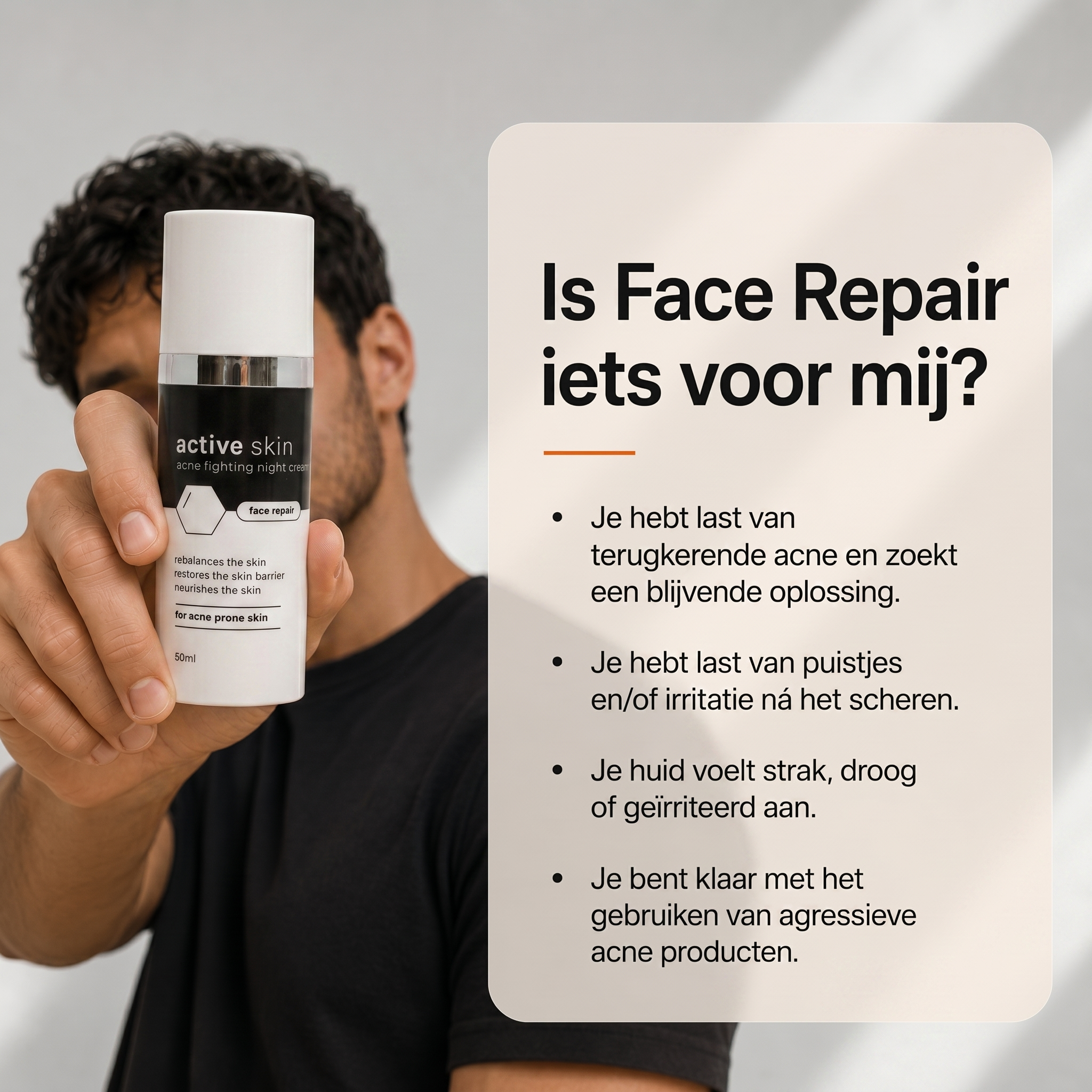 Face Repair - Nachtcreme Mannen met Hyaluronzuur tegen Acne & Puistjes