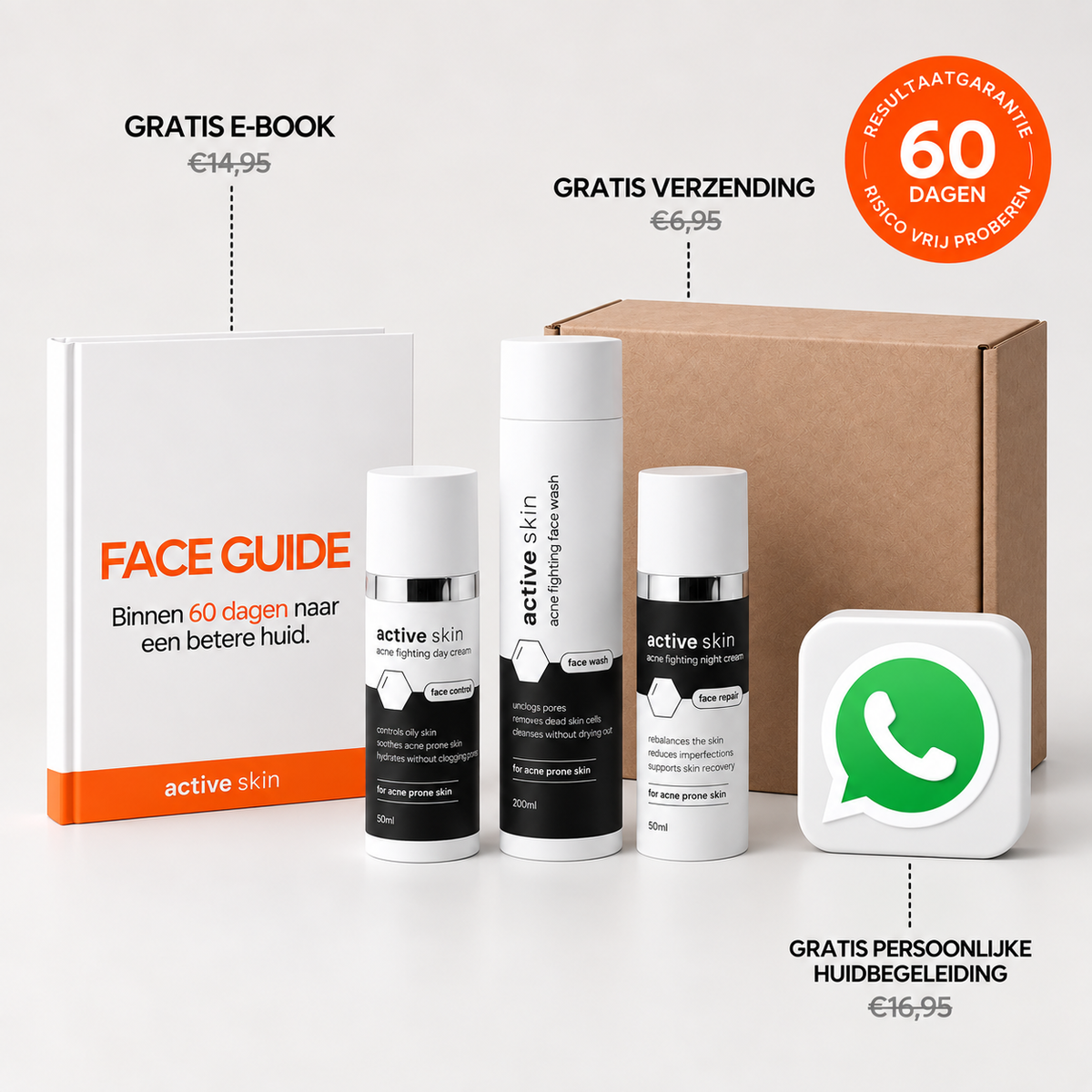 Face Bundle - Complete Acne Verzorgingsroutine met Face Wash, Dag- & Nachtcrème