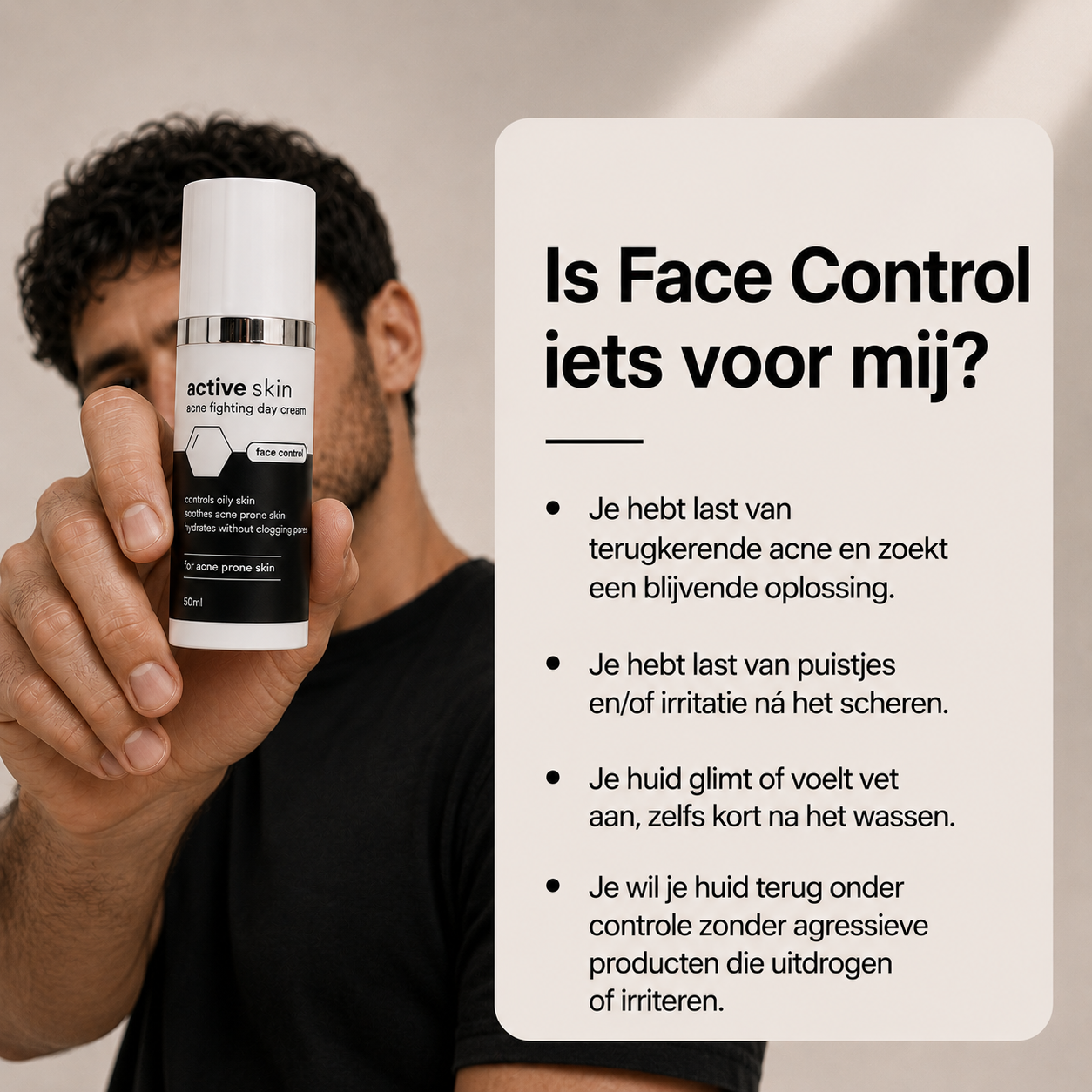 Face Control - Dagcrème Mannen met Retinol en Zink tegen Acne & Onzuiverheden